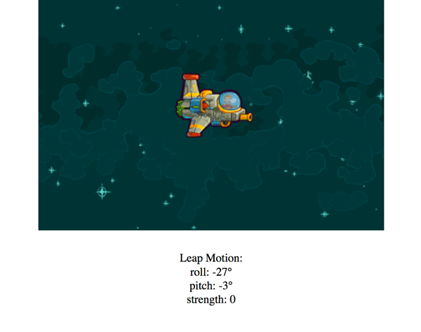 Leap Motion Controller Unterstützung im Spiel, mit sichtbarer Ausgabe für Roll, Pitch und Stärke.