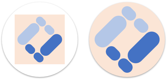 Ein nicht maskierbares Icon links, als kleines Quadrat innerhalb des App-Icon-Kreises. Ein maskierbares Icon rechts, das den gesamten App-Icon-Kreis ausfüllt