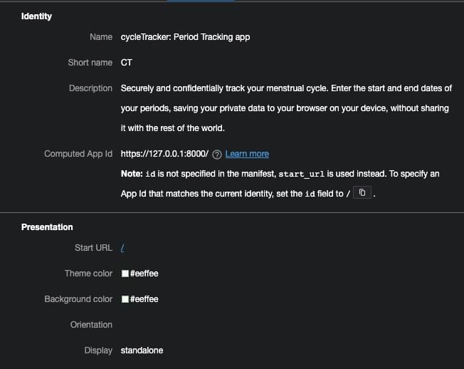 Die Identitäts- und Präsentationsmanifest-Mitglieder zusammen mit den Werten, falls vorhanden.