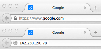 ドメイン名が IP アドレスの別名になっている様子