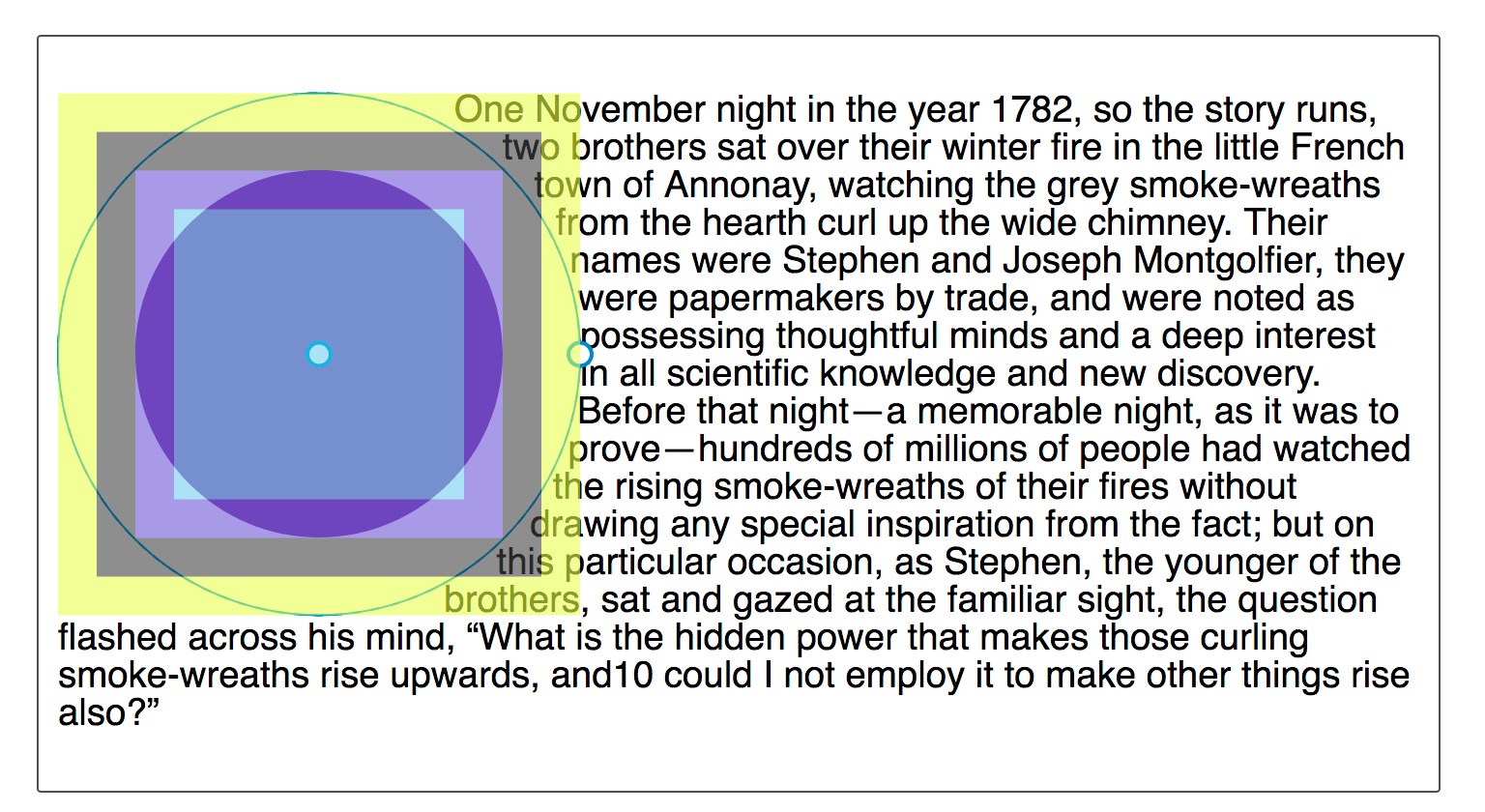 一张图片,展示了使用 Firefox 开发者工具的形状检查器检查的圆形。盒模型的不同部分已被高亮显示。